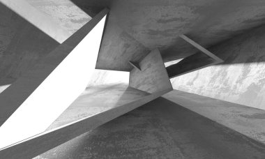 Dark Beton Duvar Mimarisi. Boş Oda. 3d Görüntüleme