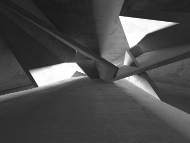 Dark Beton Duvar Mimarisi. Boş Oda. 3d Görüntüleme