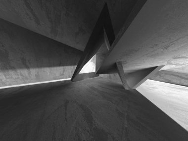 Dark Beton Duvar Mimarisi. Boş Oda. 3d Görüntüleme