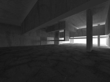 Dark Beton Duvar Mimarisi. Boş Oda. 3d Görüntüleme