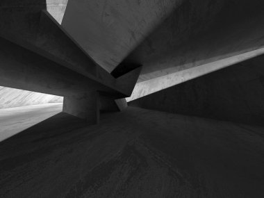 Dark Beton Duvar Mimarisi. Boş Oda. 3d Görüntüleme