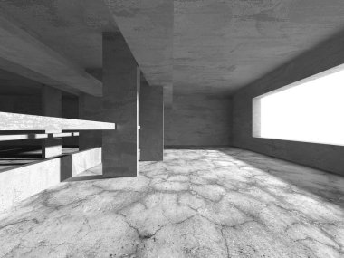 Soyut mimari iç plan. Boş beton oda. 3d hazırlayıcı