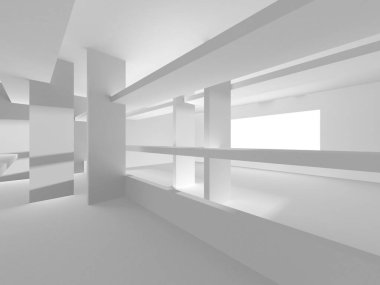 Aydınlatılmış koridor iç tasarımı. Boş Oda İç mimarisi. 3 Boyutlu Hazırlama