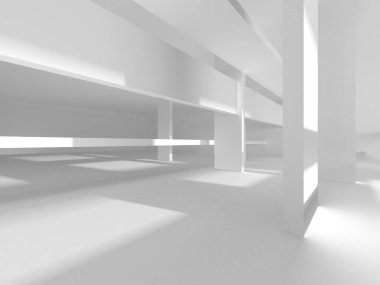 Aydınlatılmış koridor iç tasarımı. Boş Oda İç mimarisi. 3 Boyutlu Hazırlama