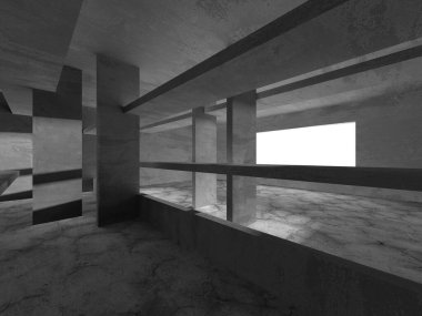 Dark Beton Duvar Mimarisi. Boş Oda. 3d Görüntüleme