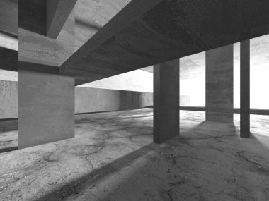 Dark Beton Duvar Mimarisi. Boş Oda. 3d Görüntüleme