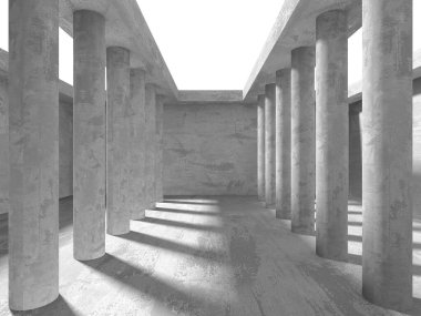 Dark Beton Duvar Mimarisi. Boş Oda. 3d Görüntüleme