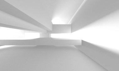 Aydınlatılmış koridor iç tasarımı. Boş Oda İç mimarisi. 3 Boyutlu Hazırlama