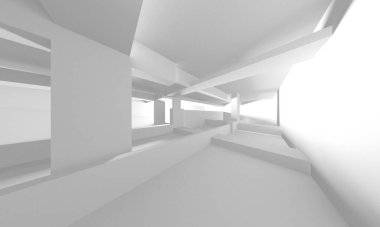 Beyaz Modern Arkaplan. Soyut Bina Konsepti. 3d Hazırlama