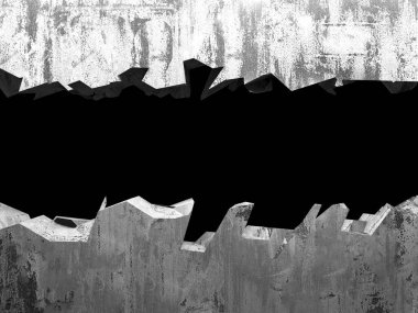 Patlama, beton duvardaki kurşun deliği tahribatı. Duvarda çatlak bir delik var. Grunge 'un geçmişi. 3d resimleme