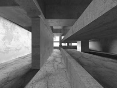 Dark Beton Duvar Mimarisi. Boş Oda. 3d Görüntüleme