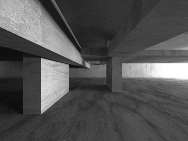 Dark Beton Duvar Mimarisi. Boş Oda. 3d Görüntüleme