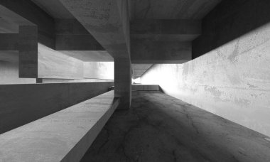 Dark Beton Duvar Mimarisi. Boş Oda. 3d Görüntüleme