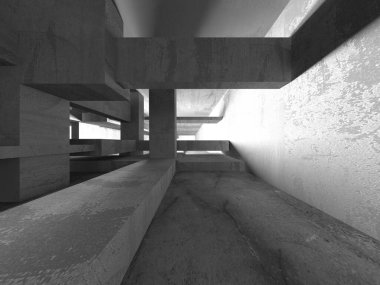 Dark Beton Duvar Mimarisi. Boş Oda. 3d Görüntüleme