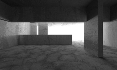 Dark Beton Duvar Mimarisi. Boş Oda. 3d Görüntüleme