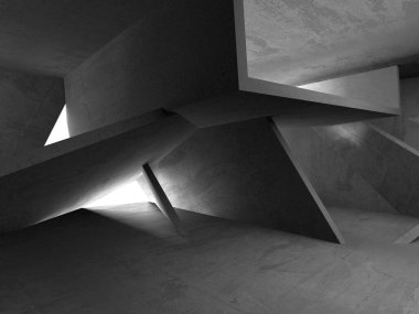 Dark Beton Duvar Mimarisi. Boş Oda. 3d Görüntüleme