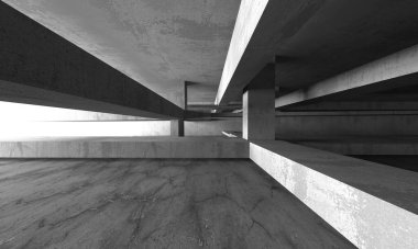 Dark Beton Duvar Mimarisi. Boş Oda. 3d Görüntüleme