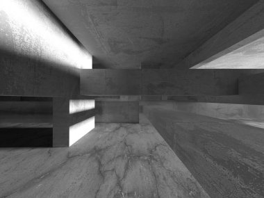 Dark Beton Duvar Mimarisi. Boş Oda. 3d Görüntüleme