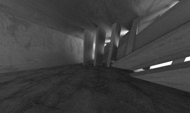 Dark Beton Duvar Mimarisi. Boş Oda. 3d Görüntüleme