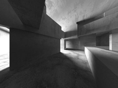 Dark Beton Duvar Mimarisi. Boş Oda. 3d Görüntüleme