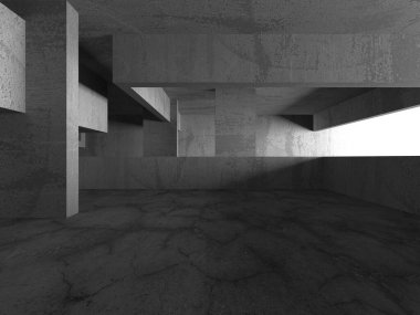 Dark Beton Duvar Mimarisi. Boş Oda. 3d Görüntüleme