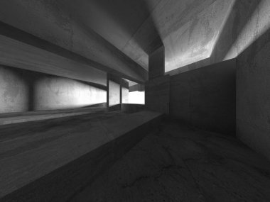 Dark Beton Duvar Mimarisi. Boş Oda. 3d Görüntüleme