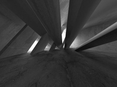 Dark Beton Duvar Mimarisi. Boş Oda. 3d Görüntüleme