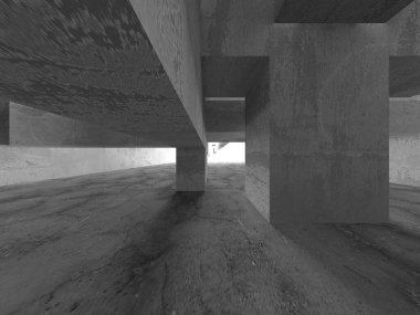 Dark Beton Duvar Mimarisi. Boş Oda. 3d Görüntüleme