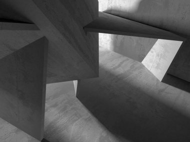 Dark Beton Duvar Mimarisi. Boş Oda. 3d Görüntüleme
