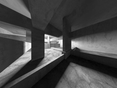 Dark Beton Duvar Mimarisi. Boş Oda. 3d Görüntüleme