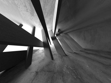 Dark Beton Duvar Mimarisi. Boş Oda. 3d Görüntüleme