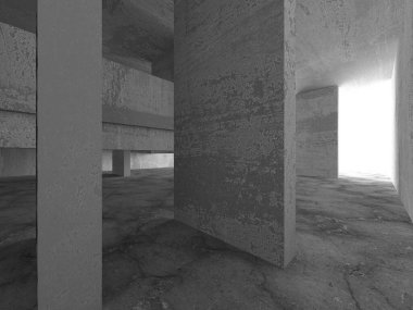 Dark Beton Duvar Mimarisi. Boş Oda. 3d Görüntüleme