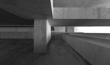 Dark Beton Duvar Mimarisi. Boş Oda. 3d Görüntüleme