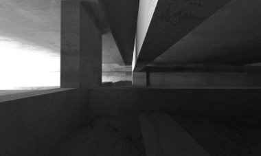 Dark Beton Duvar Mimarisi. Boş Oda. 3d Görüntüleme