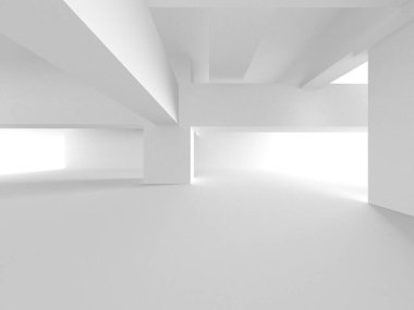 Aydınlatılmış koridor iç tasarımı. Boş Oda İç mimarisi. 3 Boyutlu Hazırlama