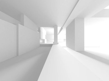 Aydınlatılmış koridor iç tasarımı. Boş Oda İç mimarisi. 3 Boyutlu Hazırlama