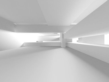 Aydınlatılmış koridor iç tasarımı. Boş Oda İç mimarisi. 3 Boyutlu Hazırlama
