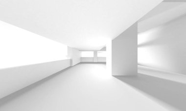 Aydınlatılmış koridor iç tasarımı. Boş Oda İç mimarisi. 3 Boyutlu Hazırlama