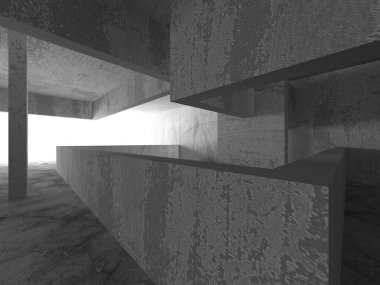 Dark Beton Duvar Mimarisi. Boş Oda. 3d Görüntüleme