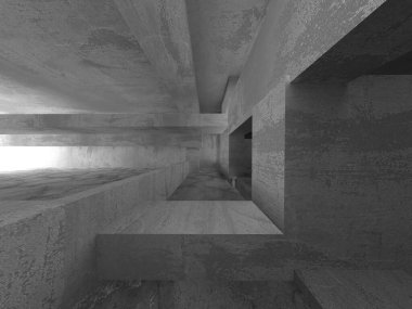 Dark Beton Duvar Mimarisi. Boş Oda. 3d Görüntüleme