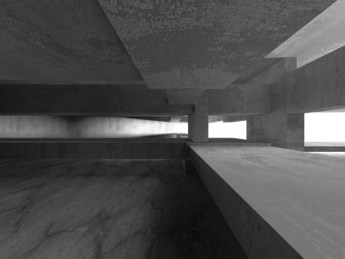 Dark Beton Duvar Mimarisi. Boş Oda. 3d Görüntüleme