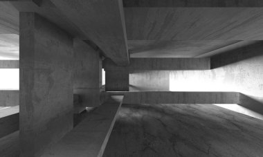 Dark Beton Duvar Mimarisi. Boş Oda. 3d Görüntüleme