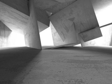 Dark Beton Duvar Mimarisi. Boş Oda. 3d Görüntüleme