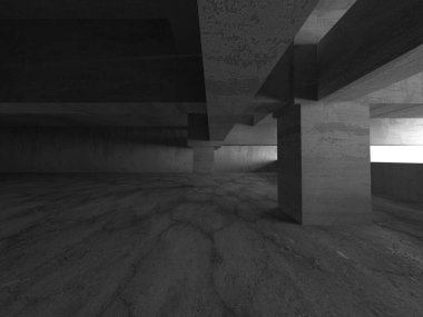 Dark Beton Duvar Mimarisi. Boş Oda. 3d Görüntüleme