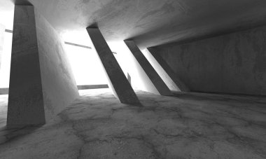 Dark Beton Duvar Mimarisi. Boş Oda. 3d Görüntüleme