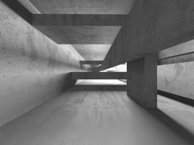 Dark Beton Duvar Mimarisi. Boş Oda. 3d Görüntüleme