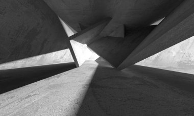 Dark Beton Duvar Mimarisi. Boş Oda. 3d Görüntüleme