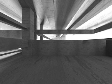 Dark Beton Duvar Mimarisi. Boş Oda. 3d Görüntüleme