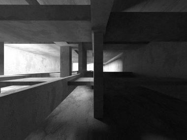 Dark Beton Duvar Mimarisi. Boş Oda. 3d Görüntüleme