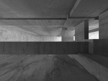 Dark Beton Duvar Mimarisi. Boş Oda. 3d Görüntüleme